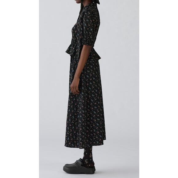 GU (Uniqlo) x Rokh Half Sleeve Shirt Dress in Black Floral - Picture 2 of 13